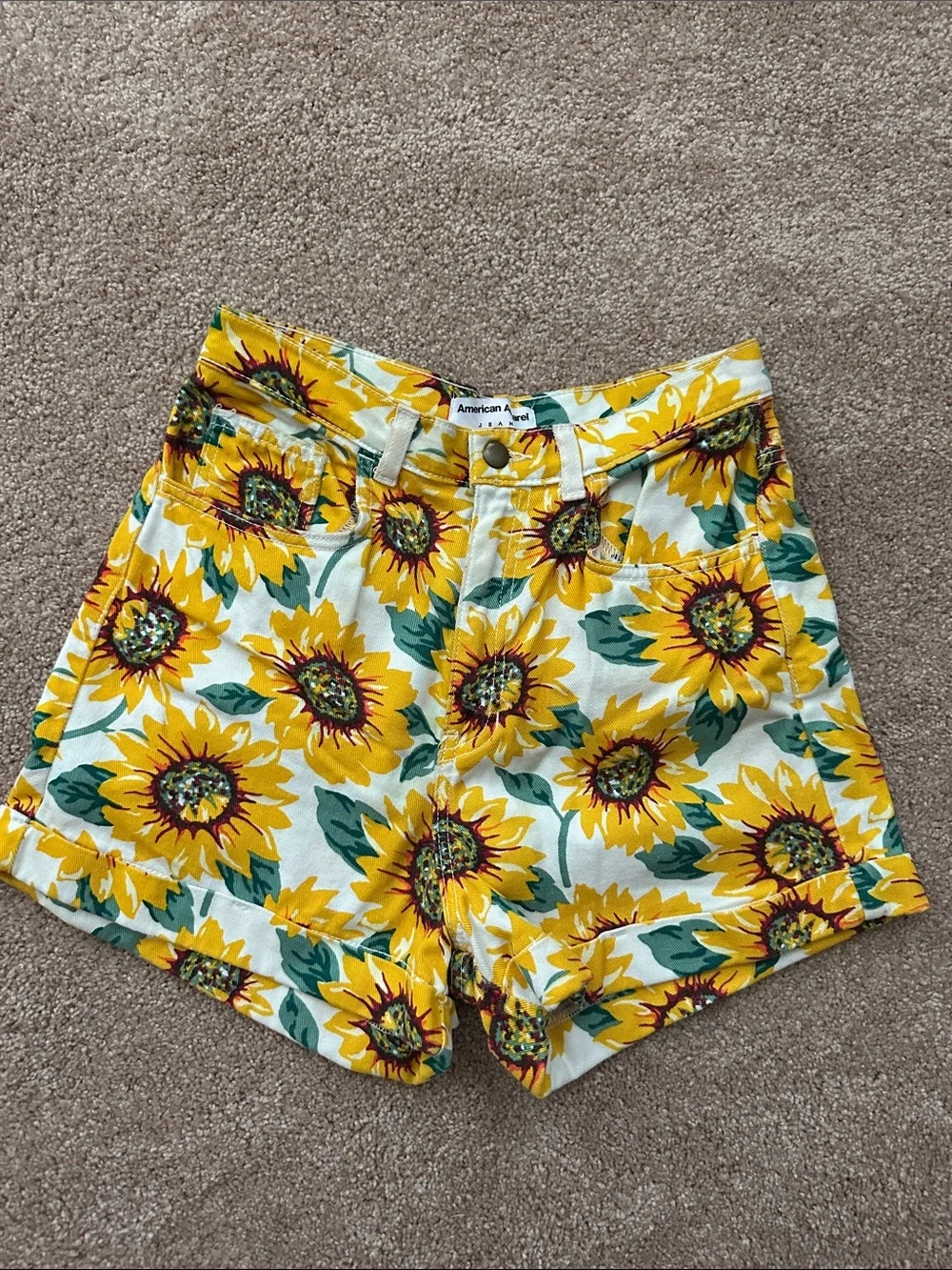 American Apparel Yellow Sunflower Print High-Waist Shorts SZ 30/31